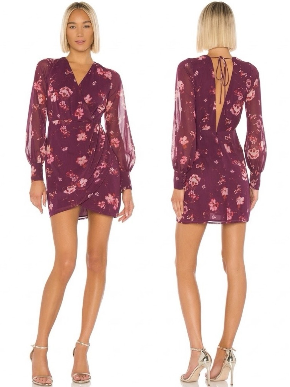 LPA Revolve Maisie Floral Mini Dress in Jolene Floral Medium Sheer Long Sleeve